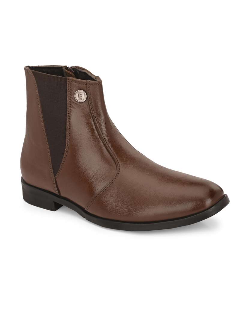 brown leather high ankle boots