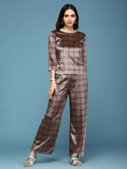 women checks print top and palazzo co-ords set - 19947678 -  Standard Image - 0