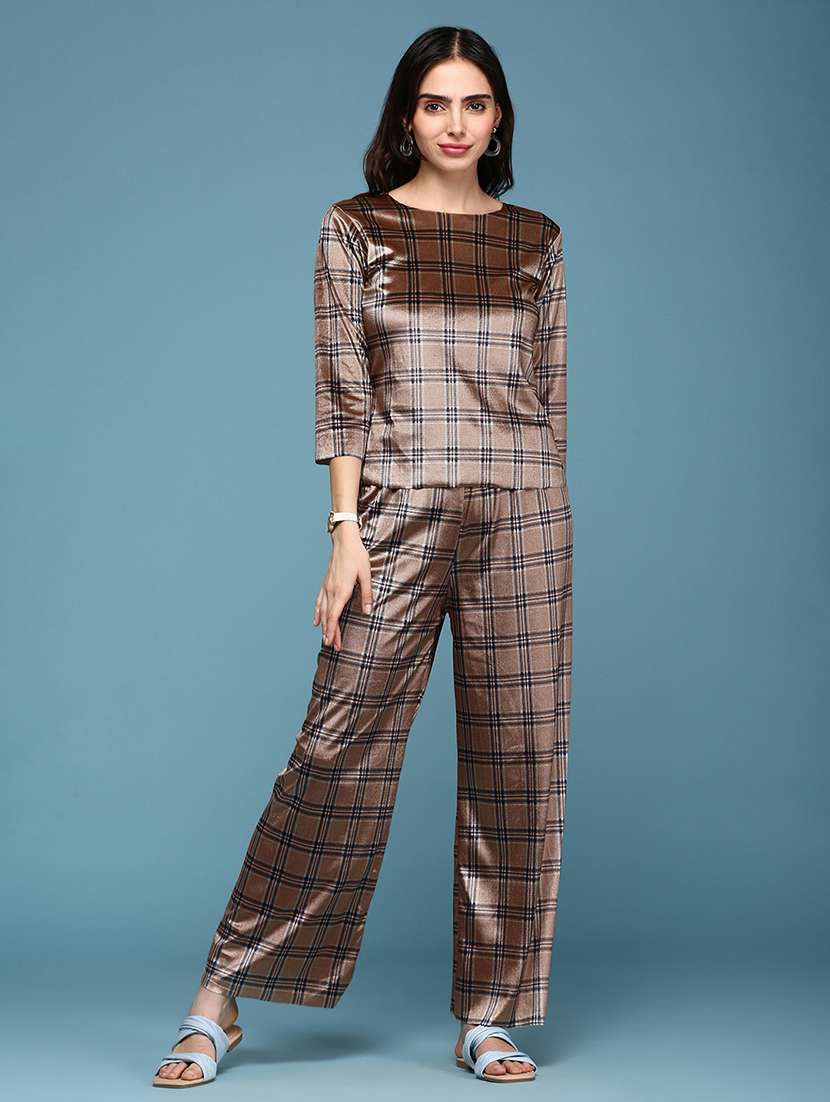 women checks print top and palazzo co-ords set - 19947678 -  Zoom Image - 0