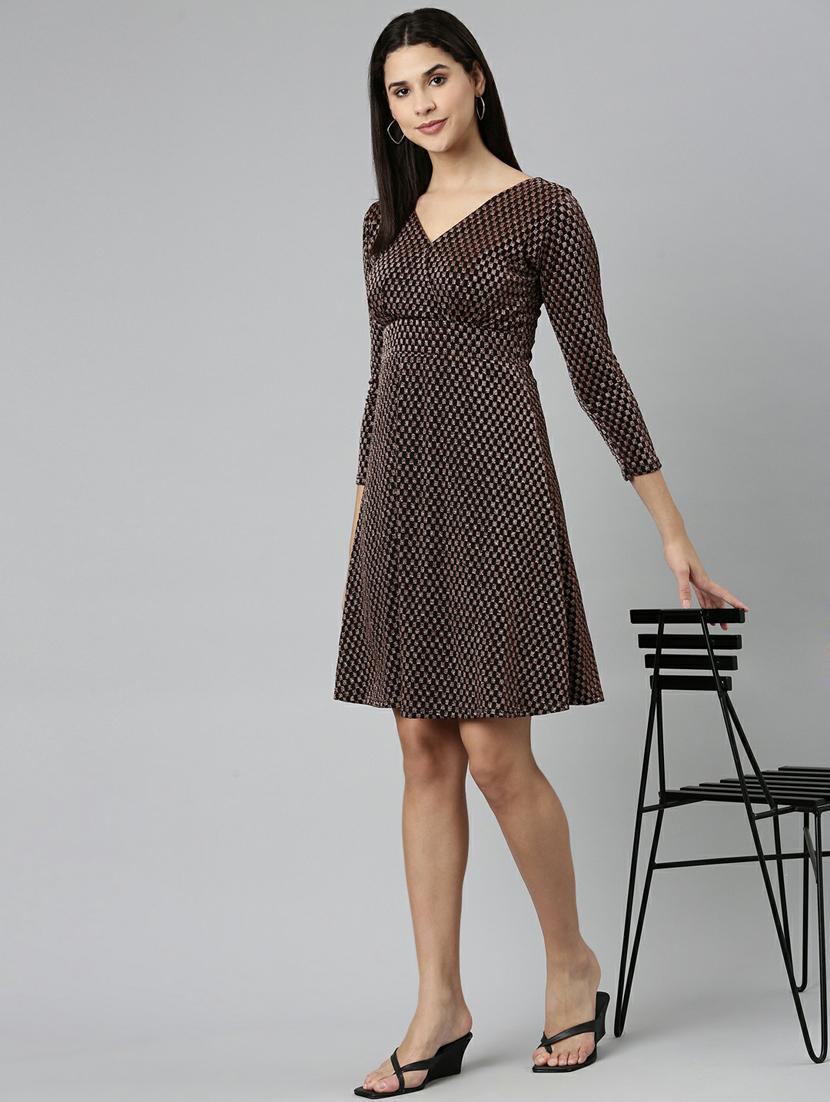 women's fit & flare geometric dress - 19947715 - Standard Image - 3