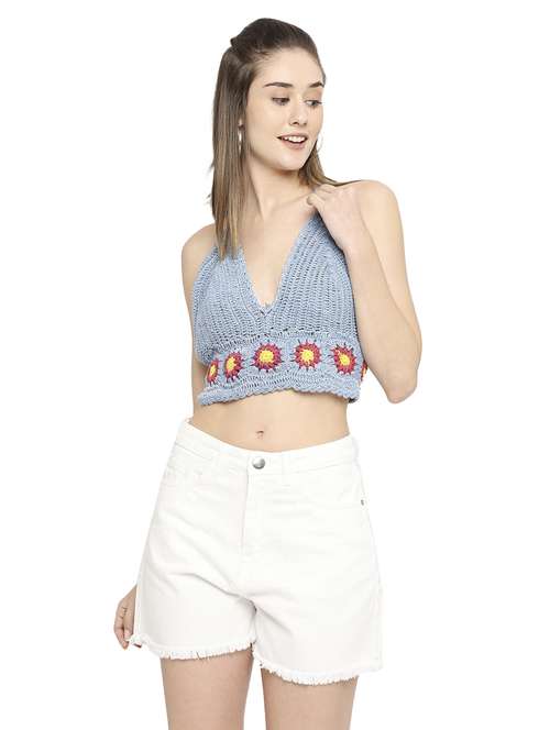 blue crochet top