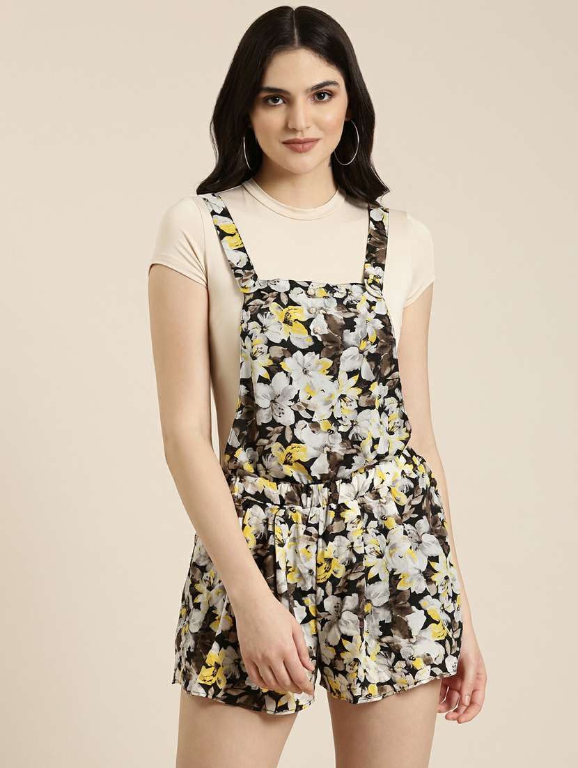 multi colored floral print dungaree 