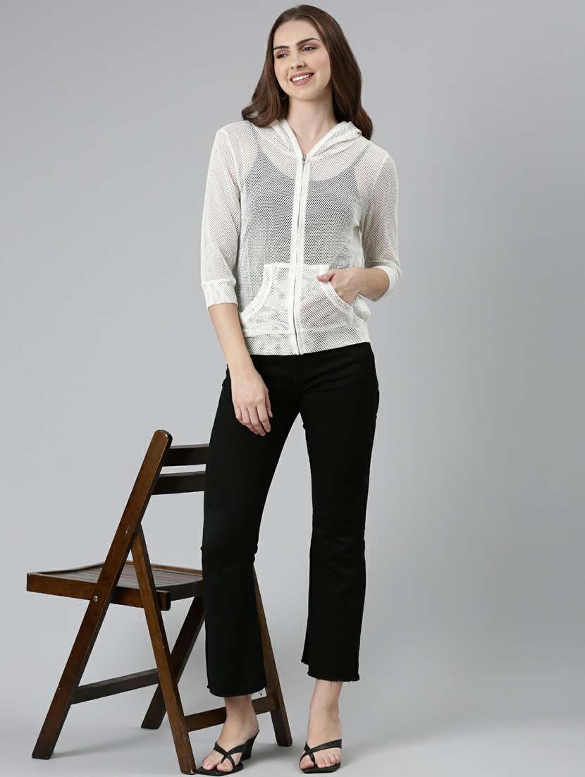 white solid three quater sleeves hooded summer jacket - 19947812 -  Standard Image - 5