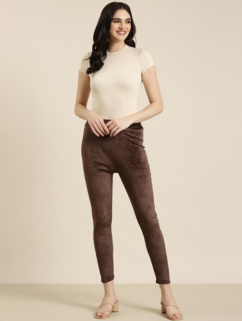 brown solid ankle length jegging - 19947860 - Standard Image - 3