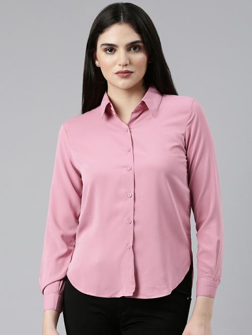 pink solid long sleeves regular shirt - 19947867 -  Standard Image - 0