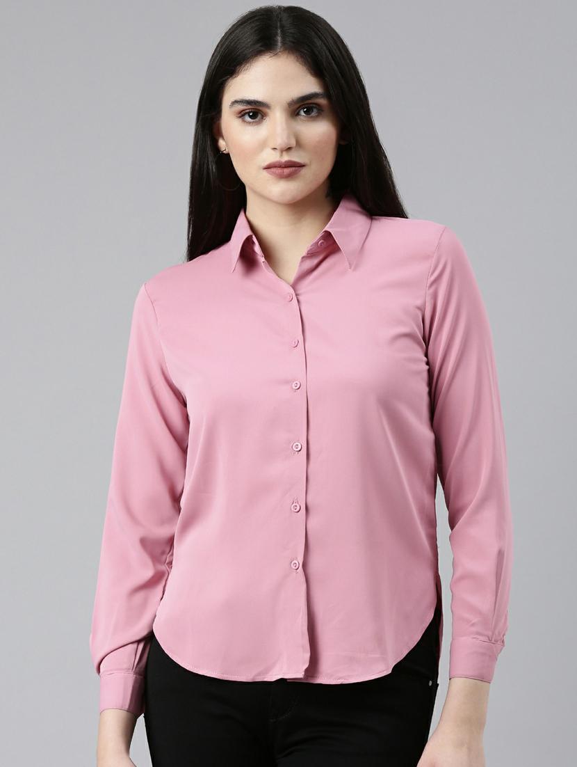 pink solid long sleeves regular shirt - 19947867 -  Zoom Image - 0