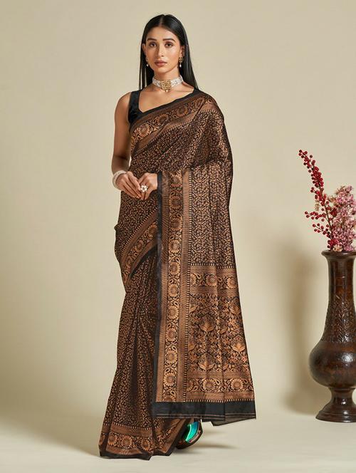 women's self design black colored saree with blouse - 19947913 - Standard Image - 0