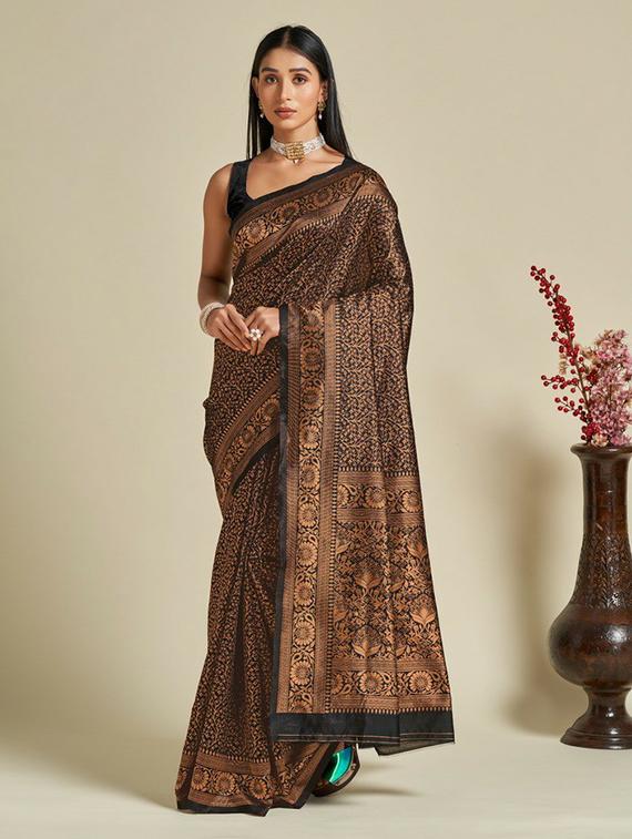 women's self design black colored saree with blouse - 19947913 - Zoom Image - 0