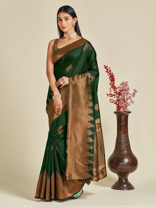women's self design bottle green colored saree with blouse - 19947918 - Standard Image - 0