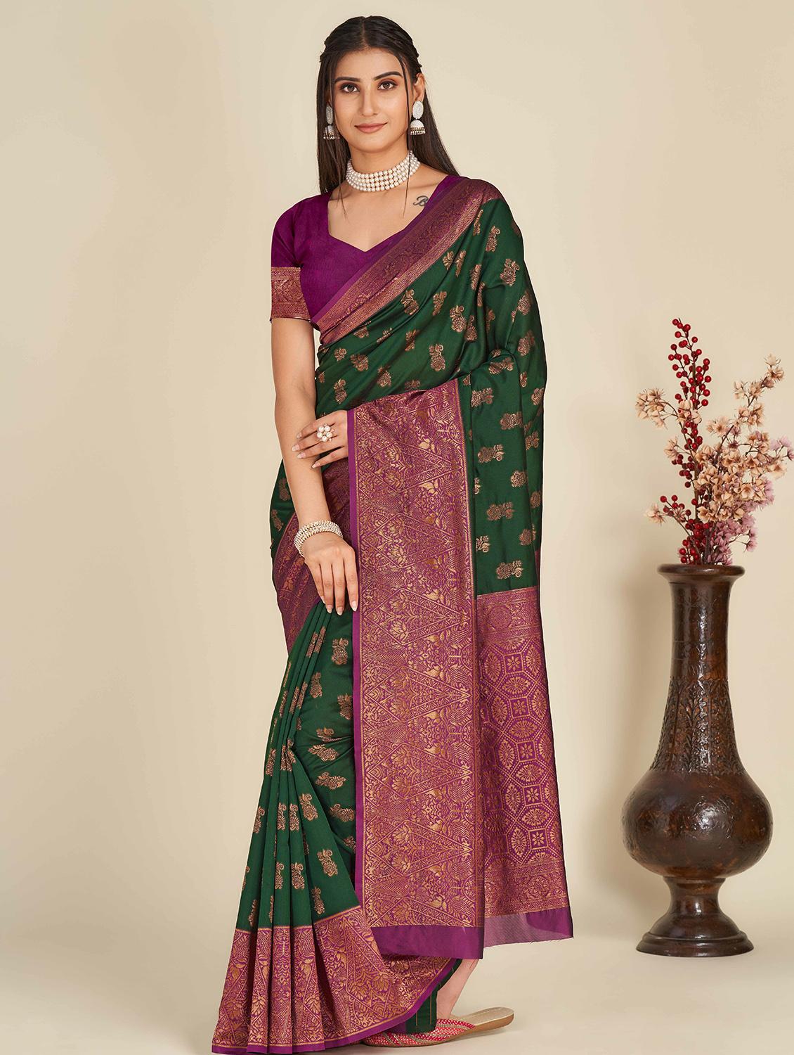 women's self design bottle green colored saree with blouse - 19948013 -  Zoom Image - 0