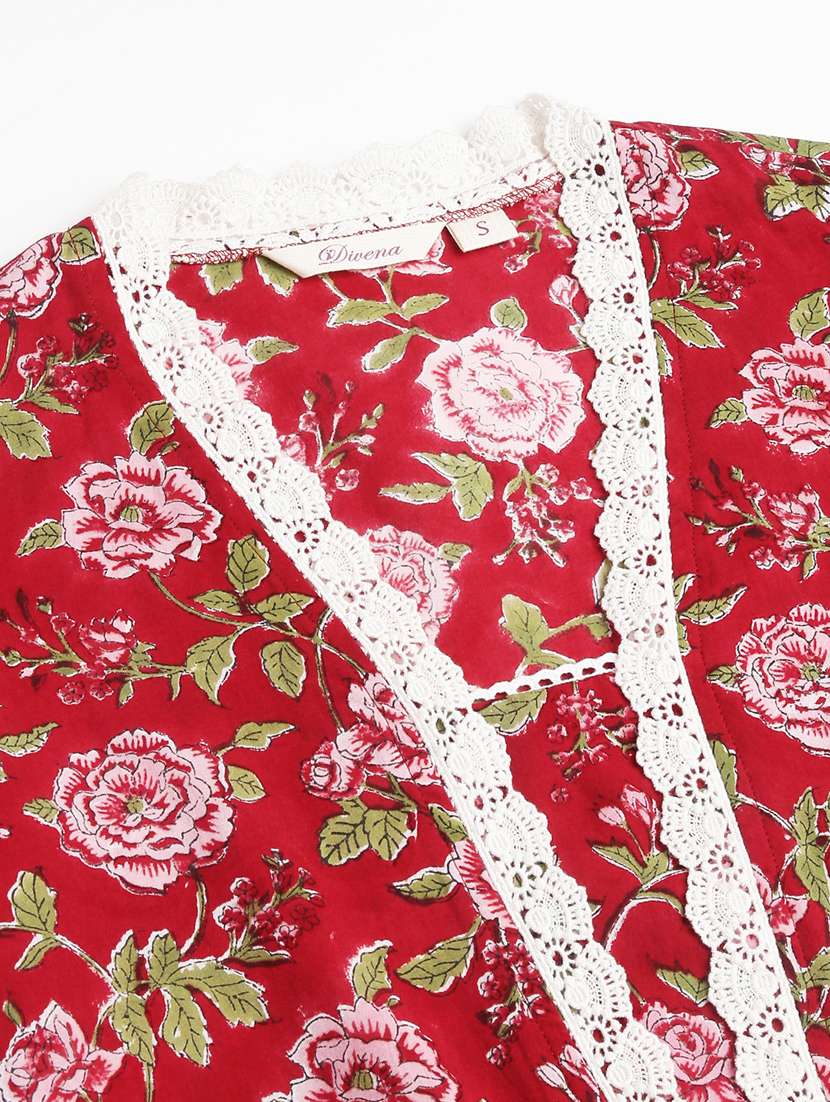 red floral printed kurta salwar with dupatta set - 19948044 -  Standard Image - 5