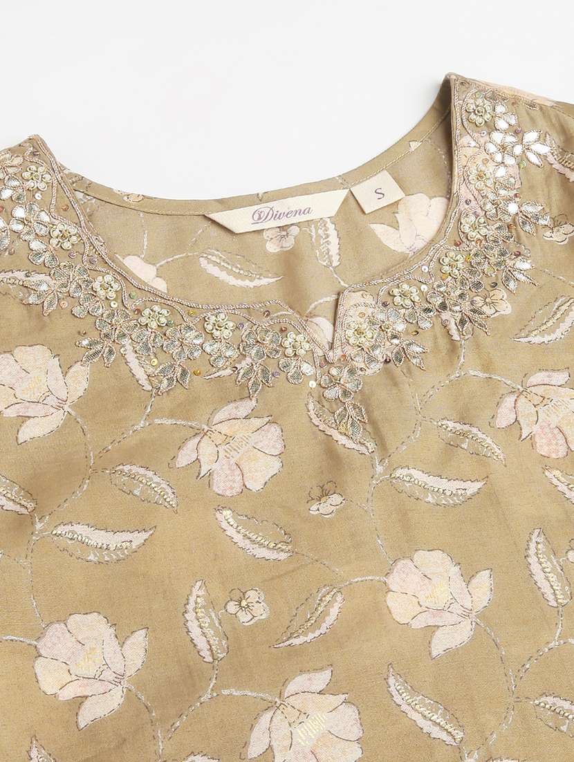 olive floral printed kurta pant with dupatta set - 19948068 - Standard Image - 5