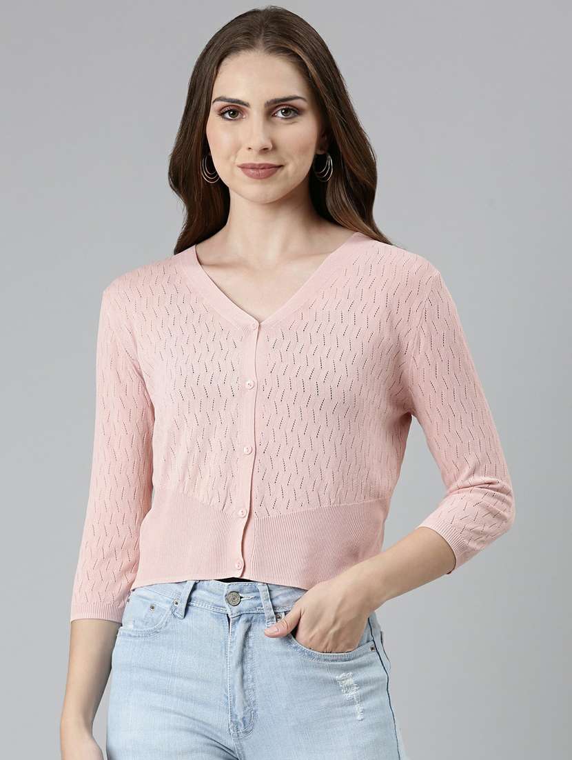 pink self design cardigan