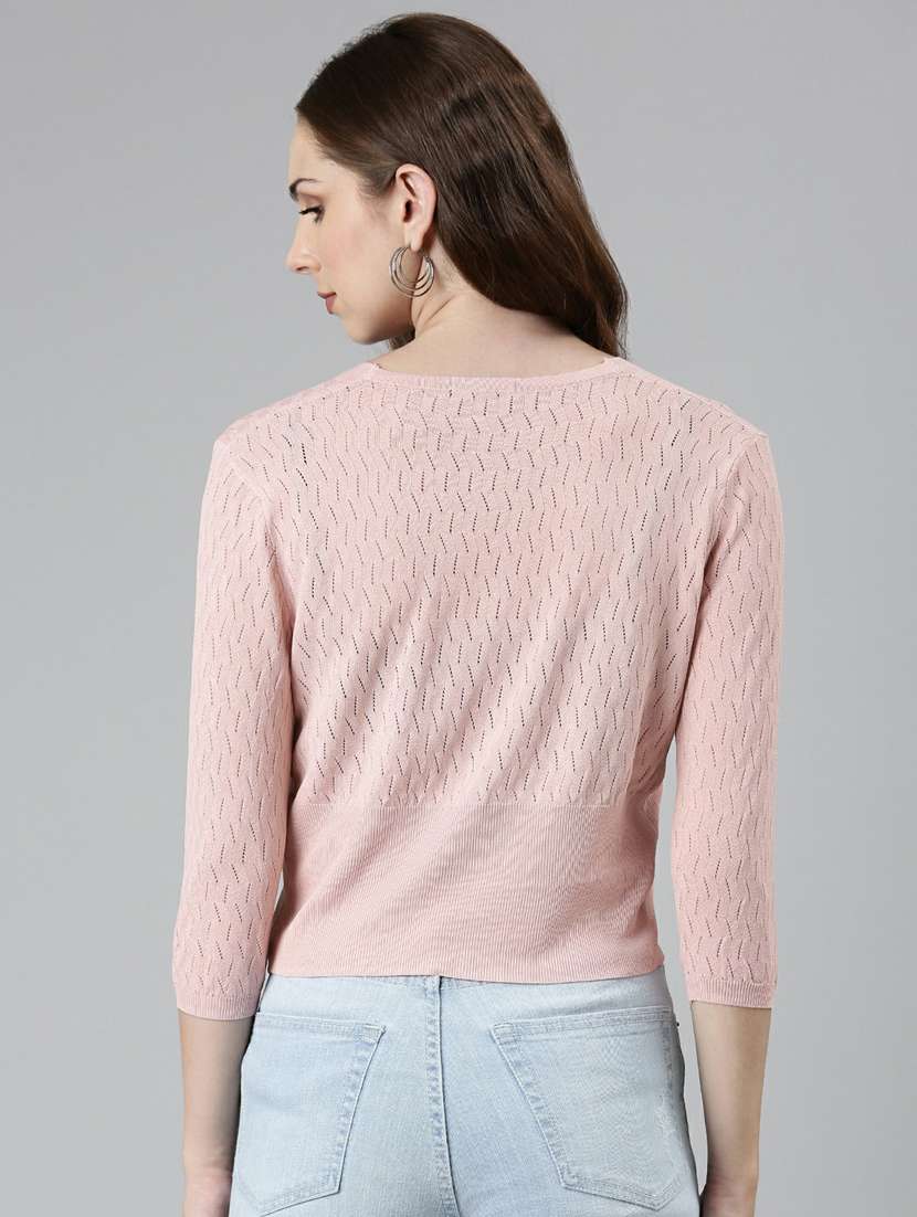 pink self design cardigan - 19948278 -  Standard Image - 3