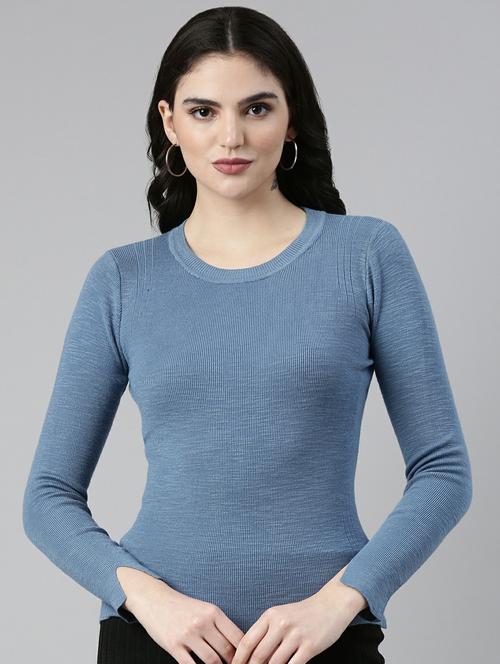 round neck solid regular top - 19948543 - Standard Image - 0