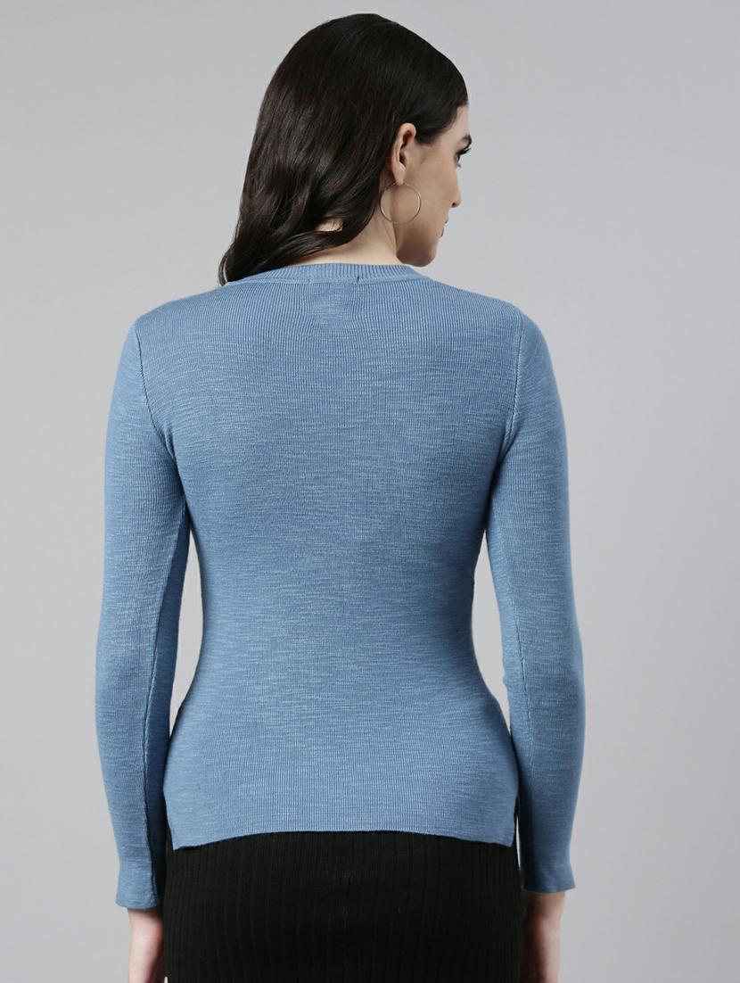 round neck solid regular top - 19948543 - Standard Image - 3