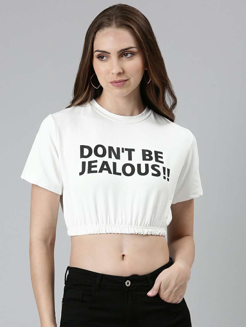 women's crop round neck top
