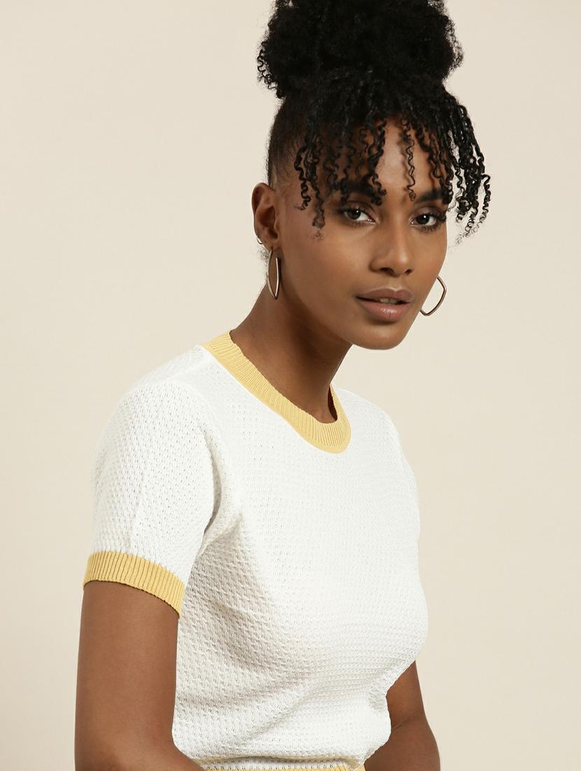 women's white round neck top - 19948617 - Standard Image - 5