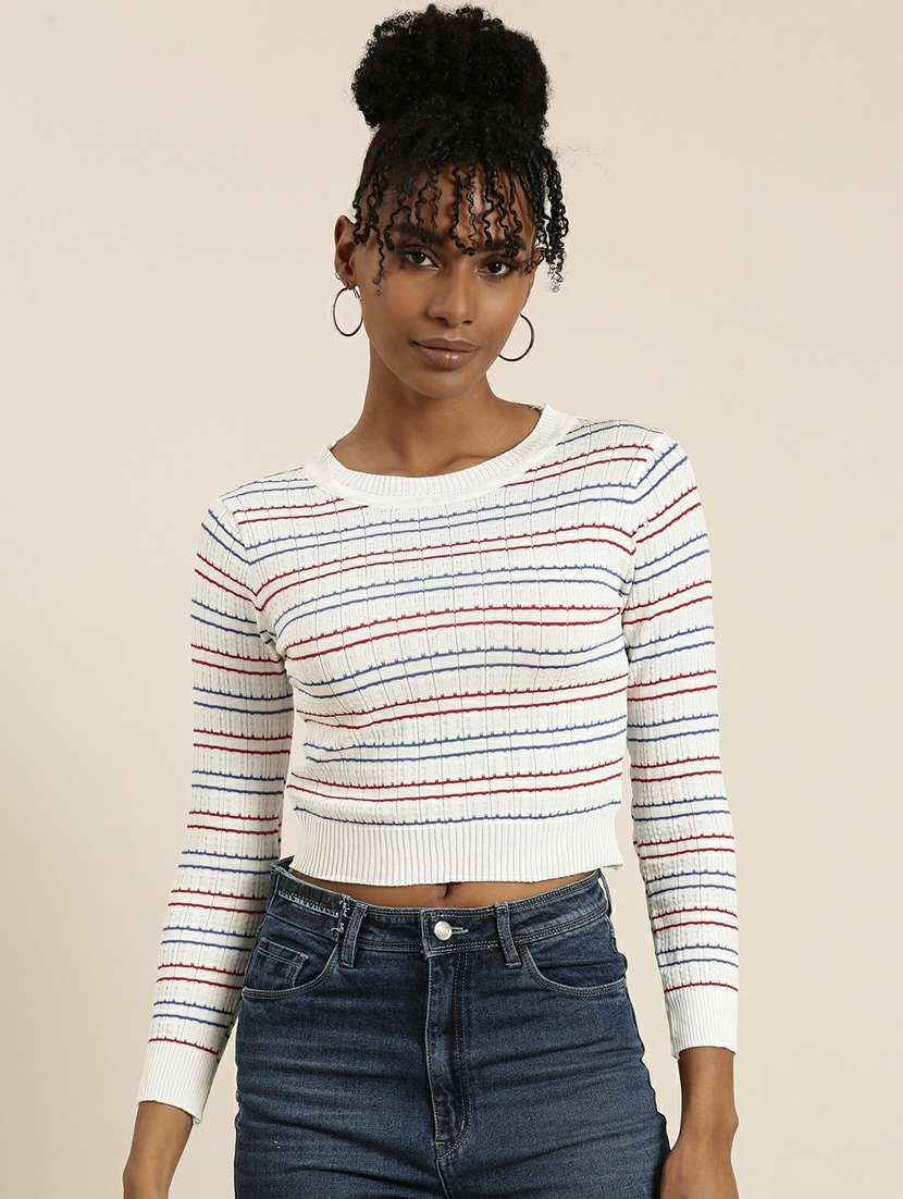 women's crop round neck top