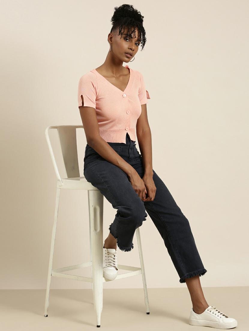 women's crop v neck top - 19948681 - Standard Image - 3