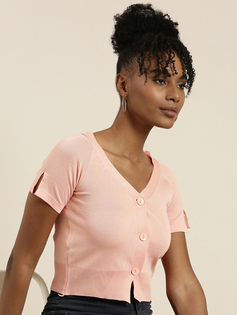 women's crop v neck top - 19948681 - Standard Image - 5