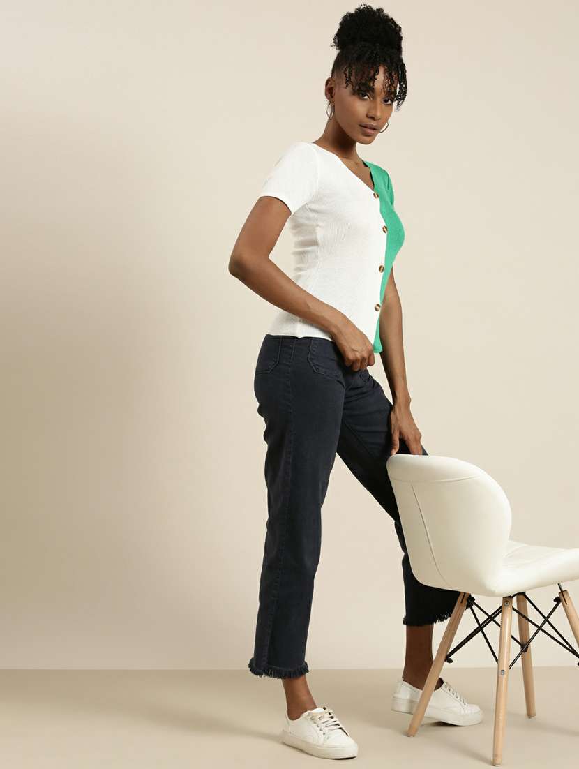 women white colourblocked v neck top - 19948684 -  Standard Image - 3