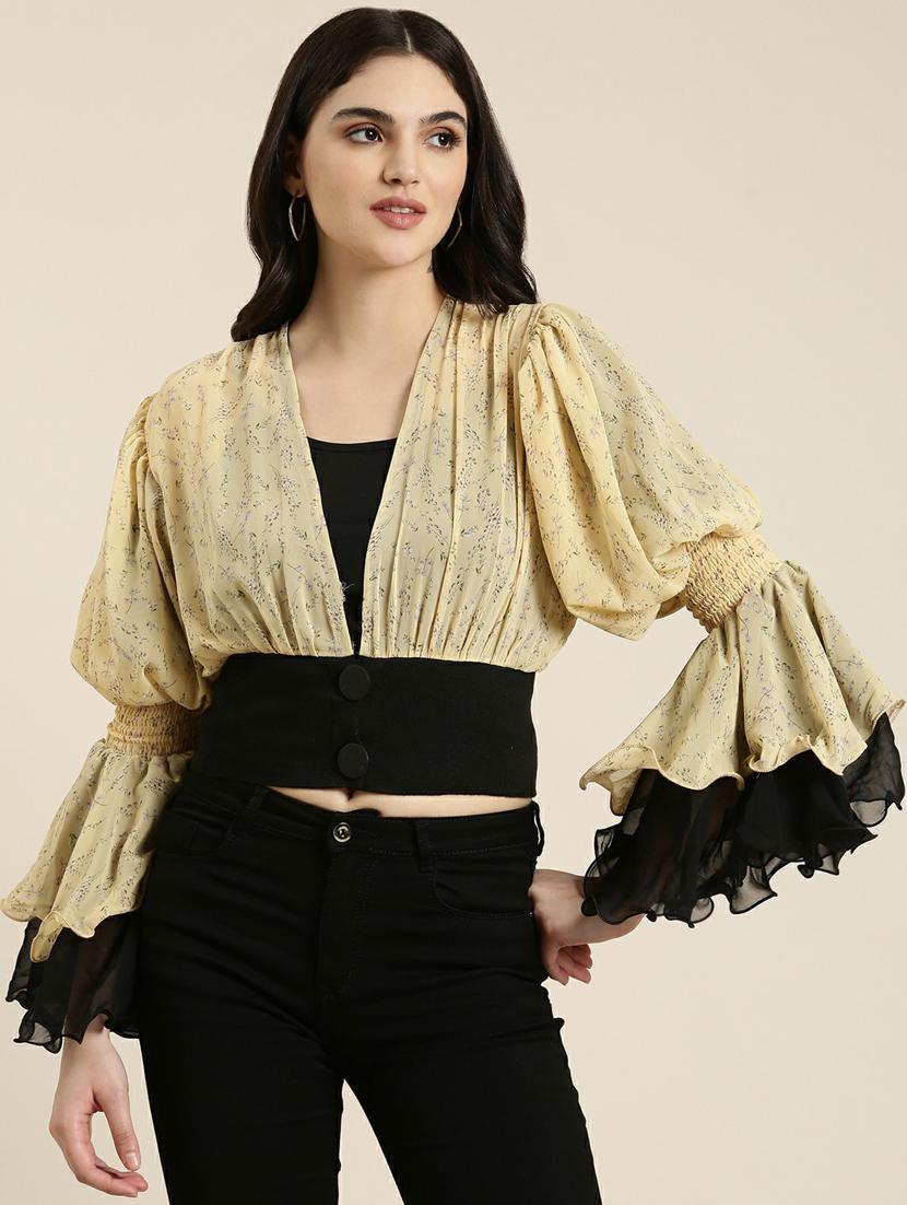 women's blouson v neck top - 19948686 - Zoom Image - 0