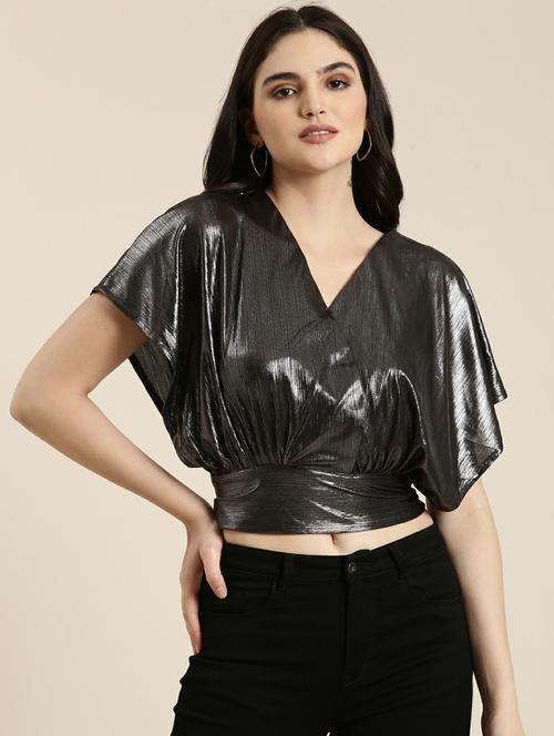 silver polyester blouson top - 19948693 - Standard Image - 0