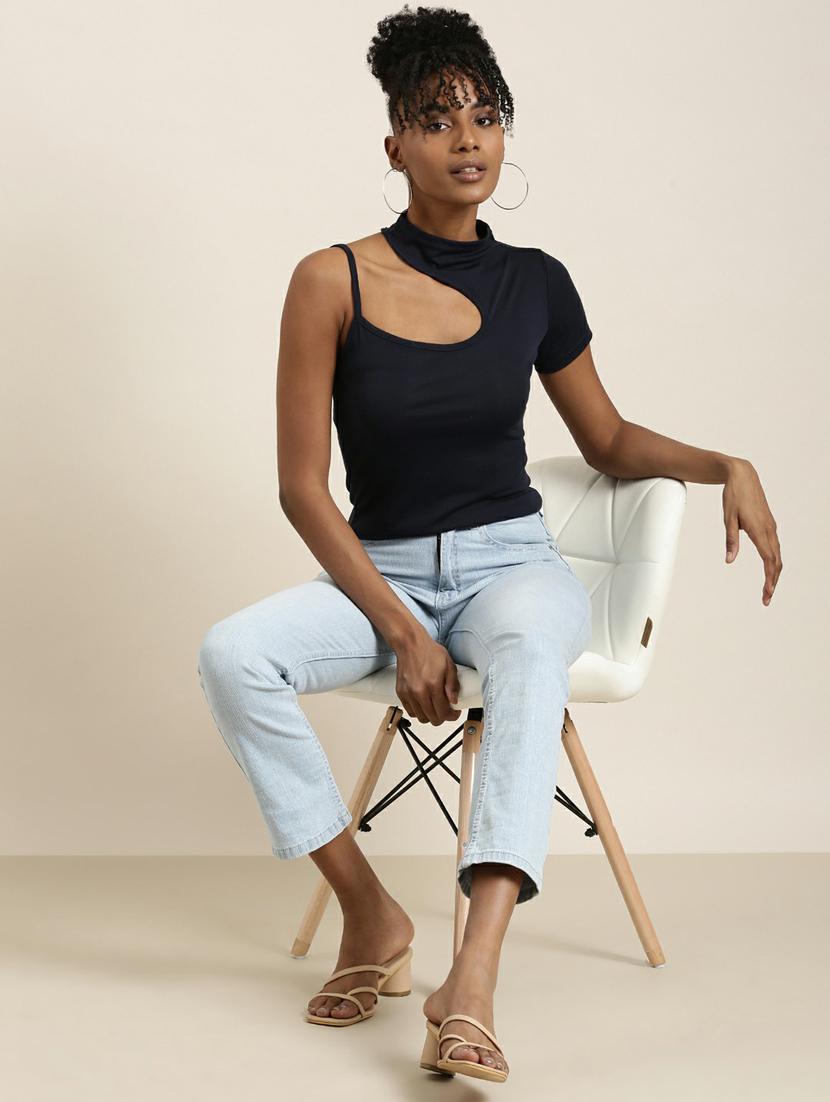 blue cotton blend regular top - 19948697 - Standard Image - 3