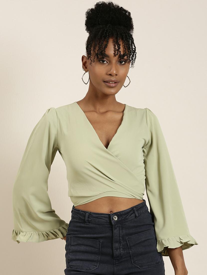 green crepe wrap top - 19948705 - Zoom Image - 0