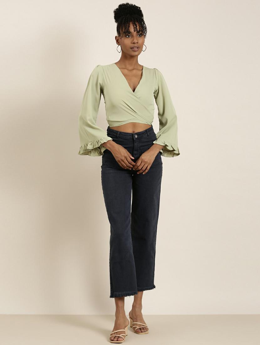 green crepe wrap top - 19948705 - Standard Image - 3