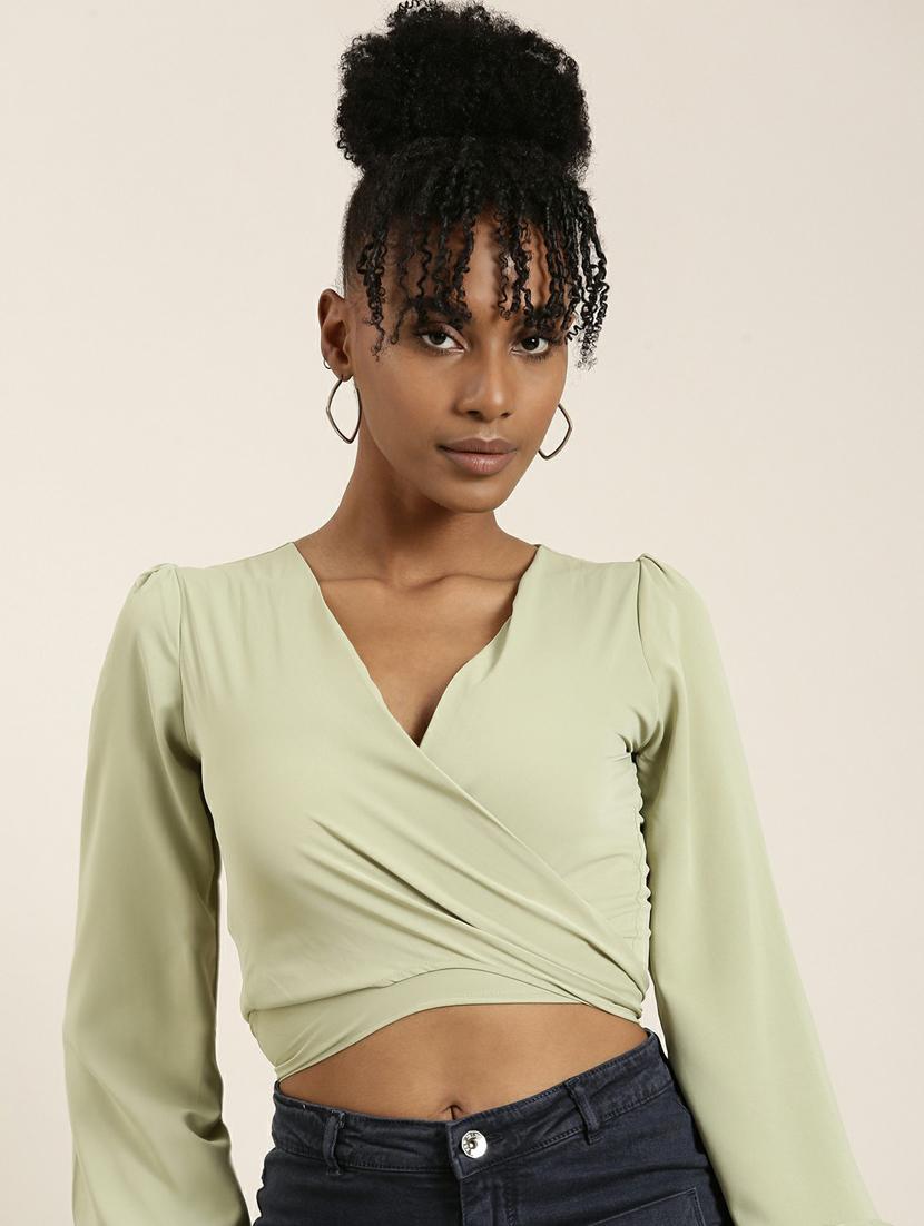 green crepe wrap top - 19948705 - Standard Image - 5