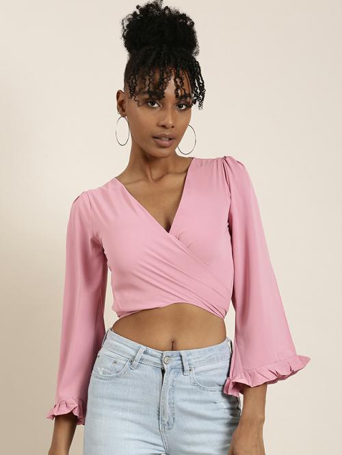 pink crepe wrap top - 19948706 - Standard Image - 0