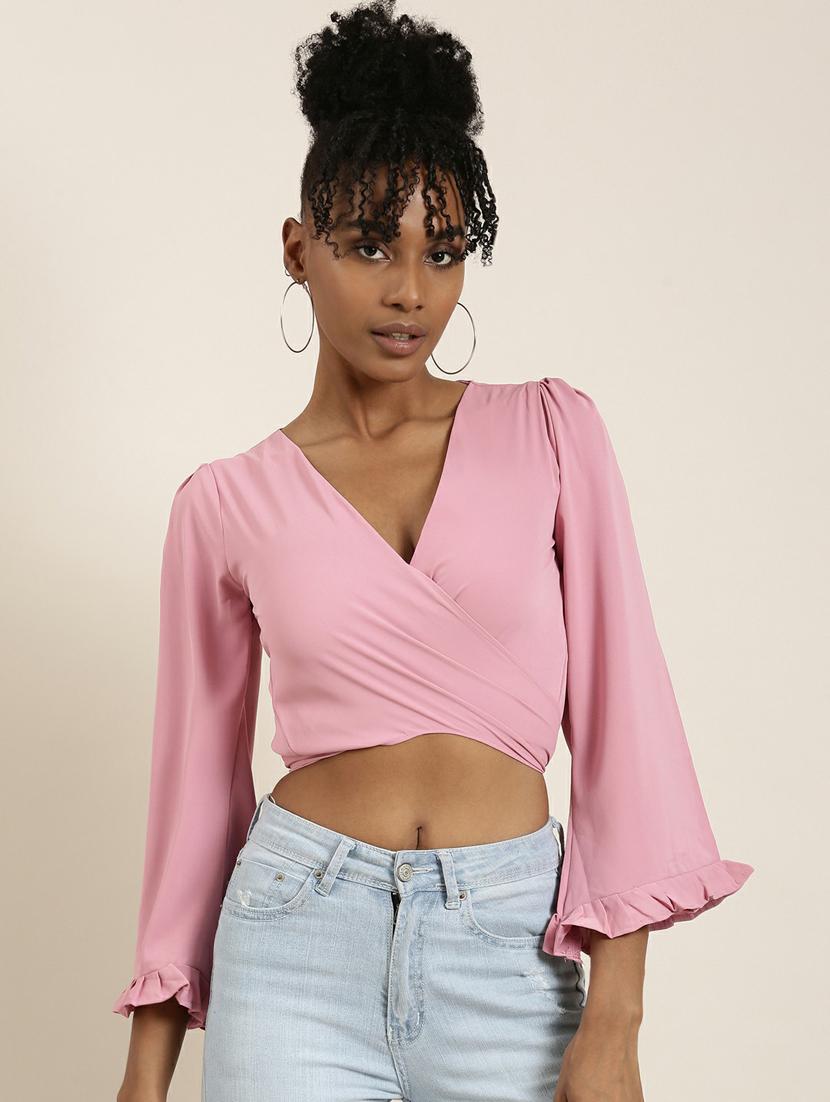 pink crepe wrap top - 19948706 - Zoom Image - 0