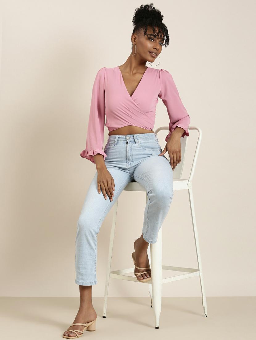 pink crepe wrap top - 19948706 - Standard Image - 3