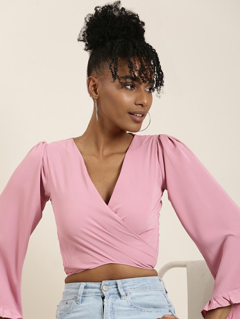 pink crepe wrap top - 19948706 - Standard Image - 5