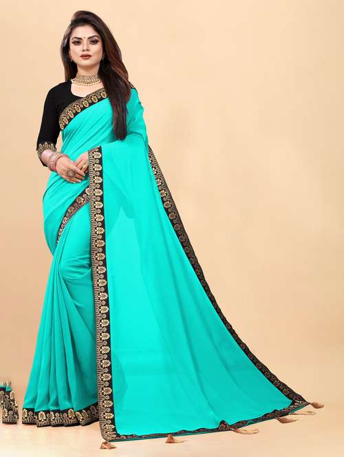 lace bordered plain saree with blouse - 19950114 - Standard Image - 0