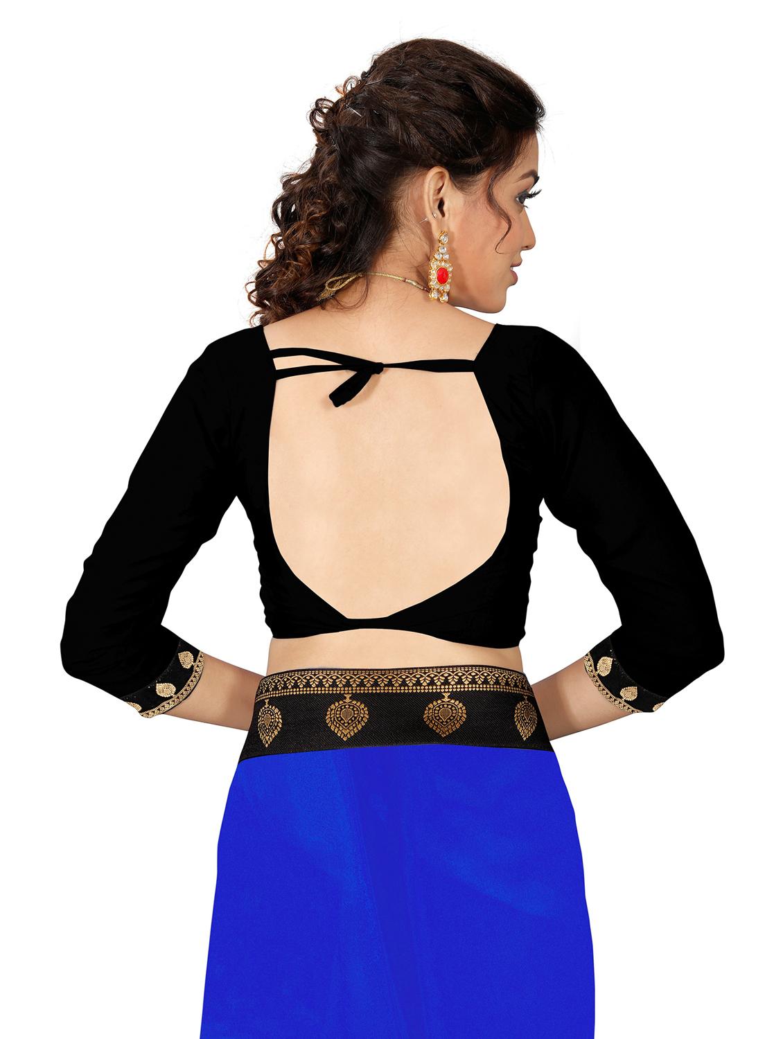 women's solid blue colored saree with blouse - 19950321 - Standard Image - 3