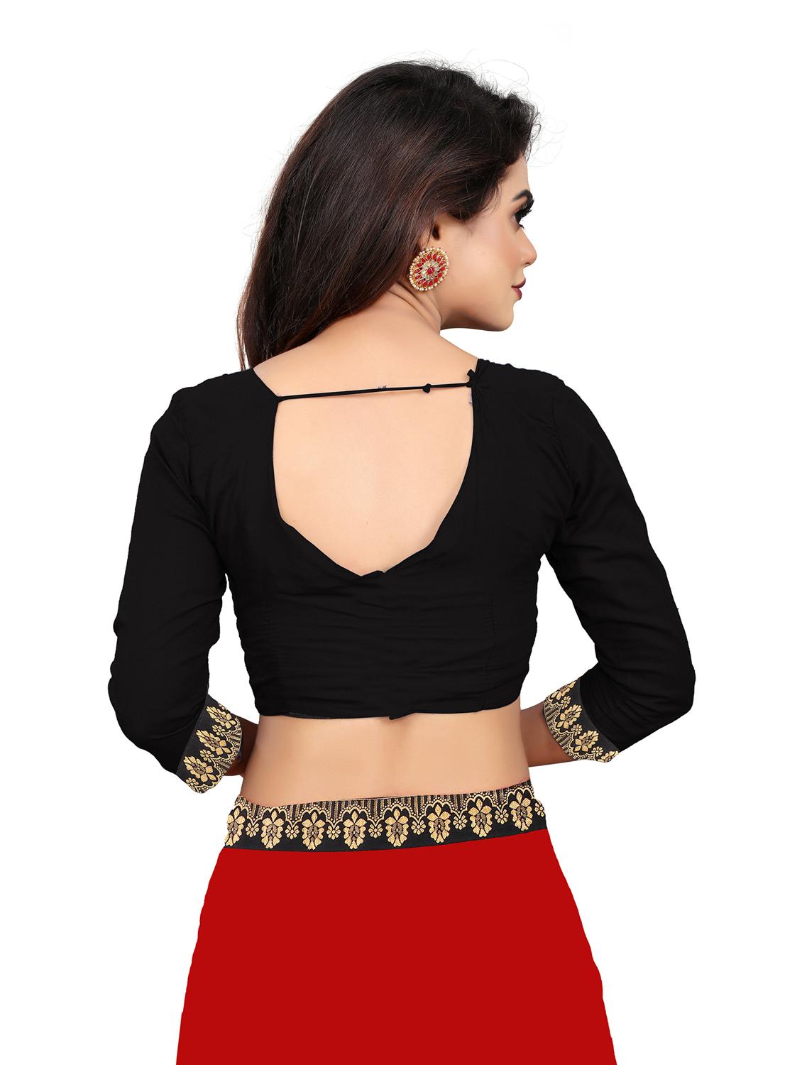 women's solid with work red colored saree with blouse - 19950341 - Standard Image - 3