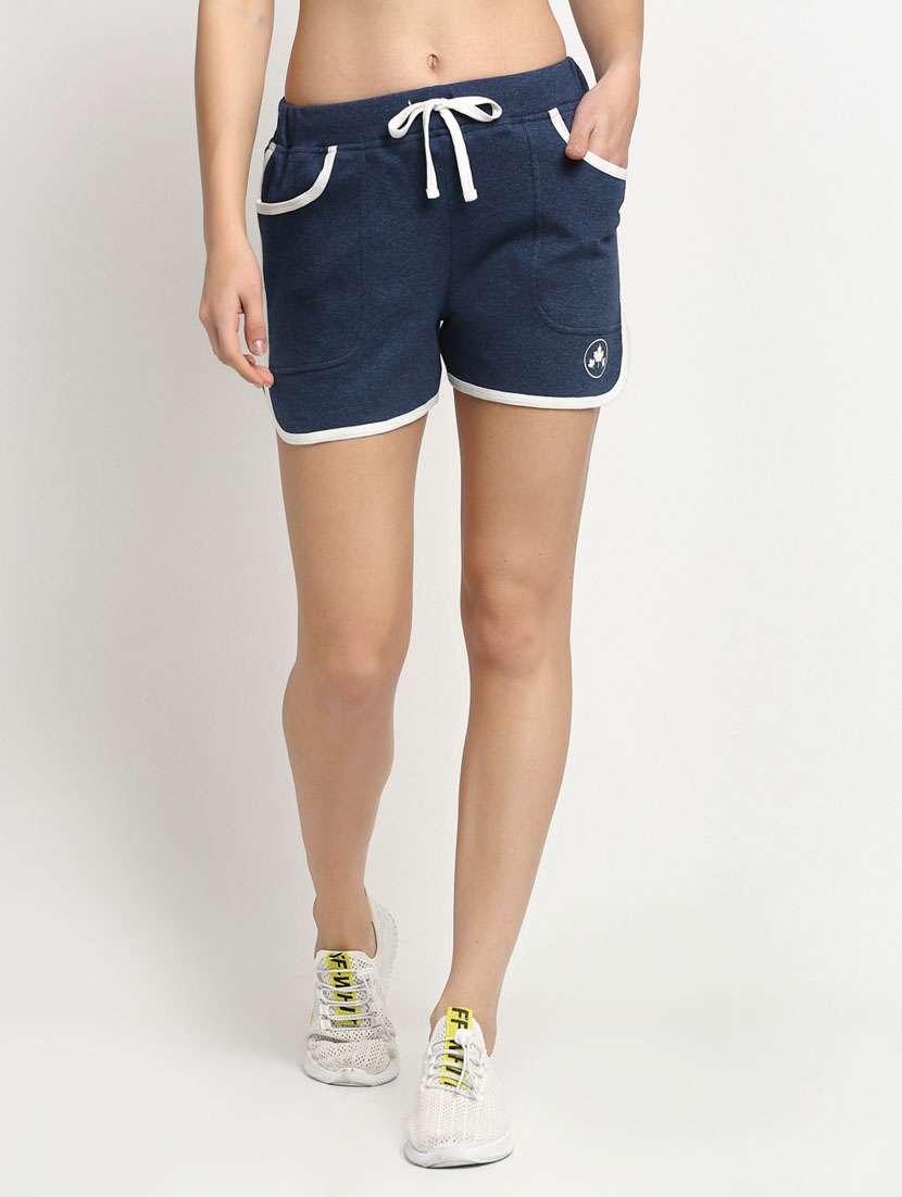 mid rise solid denim shorts
