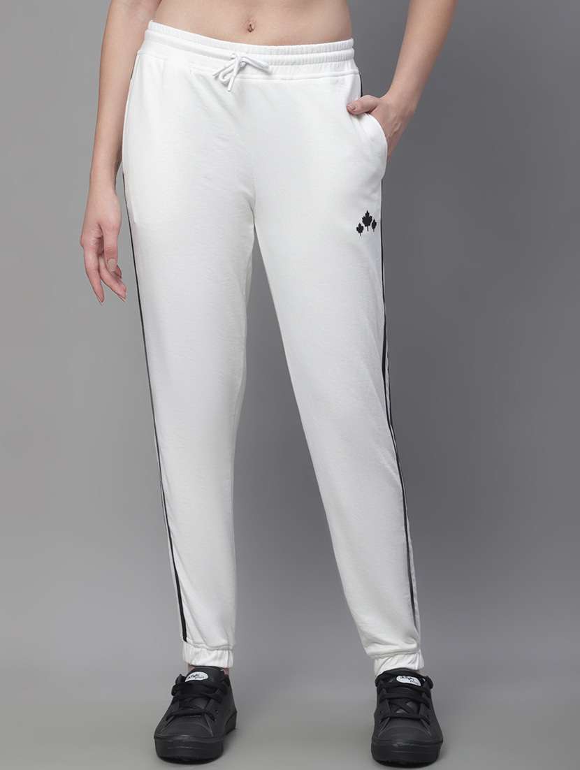 white cotton blend track pants