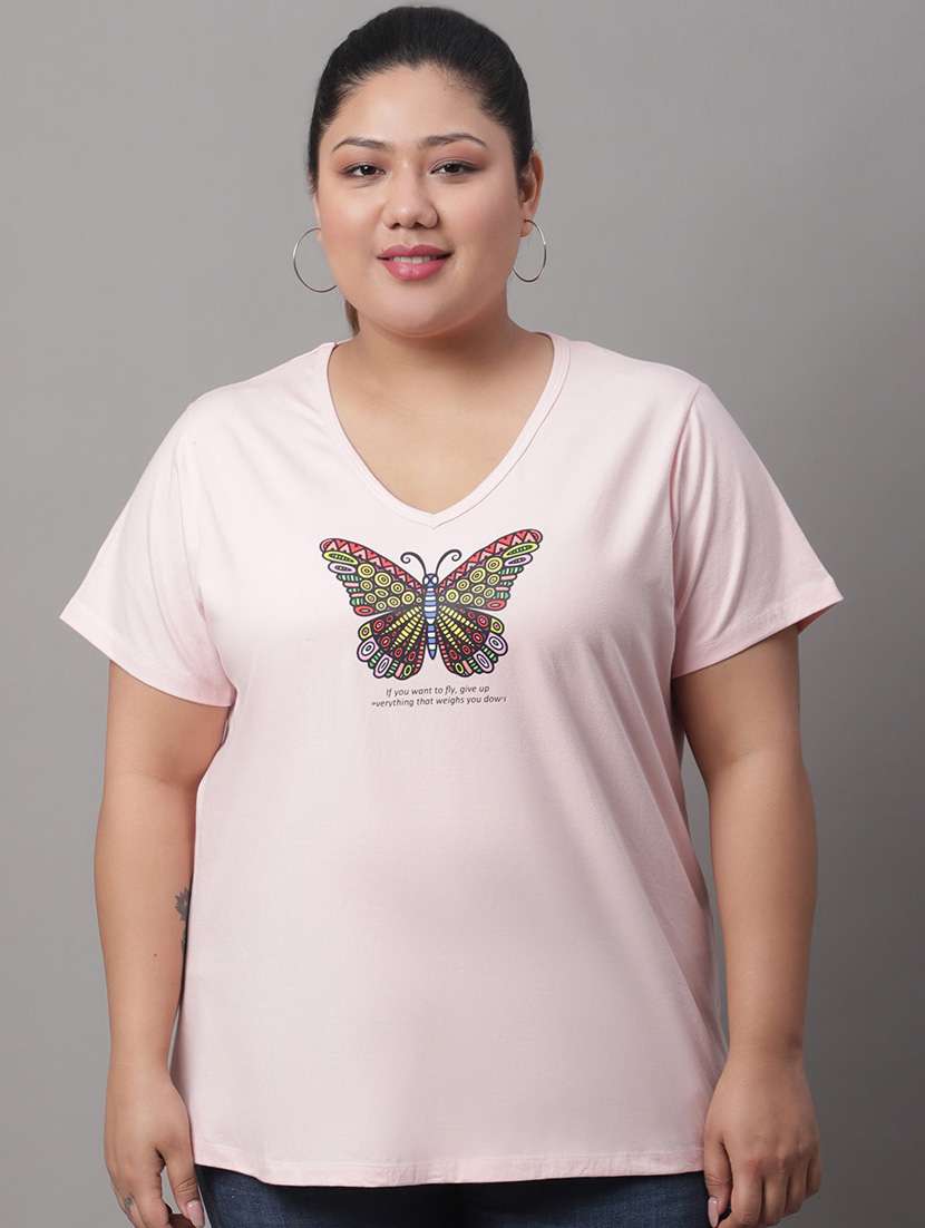 women's chest print v neck t-shirt