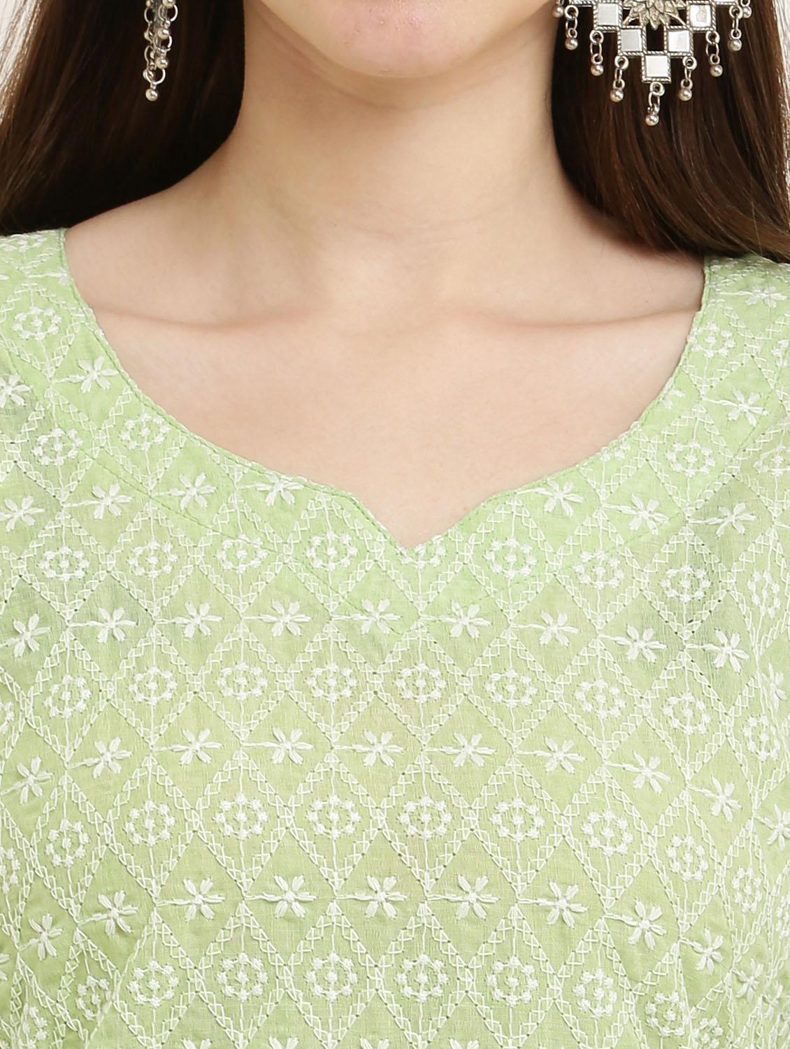 green chikankari kurta palazzo set - 19953461 - Standard Image - 5