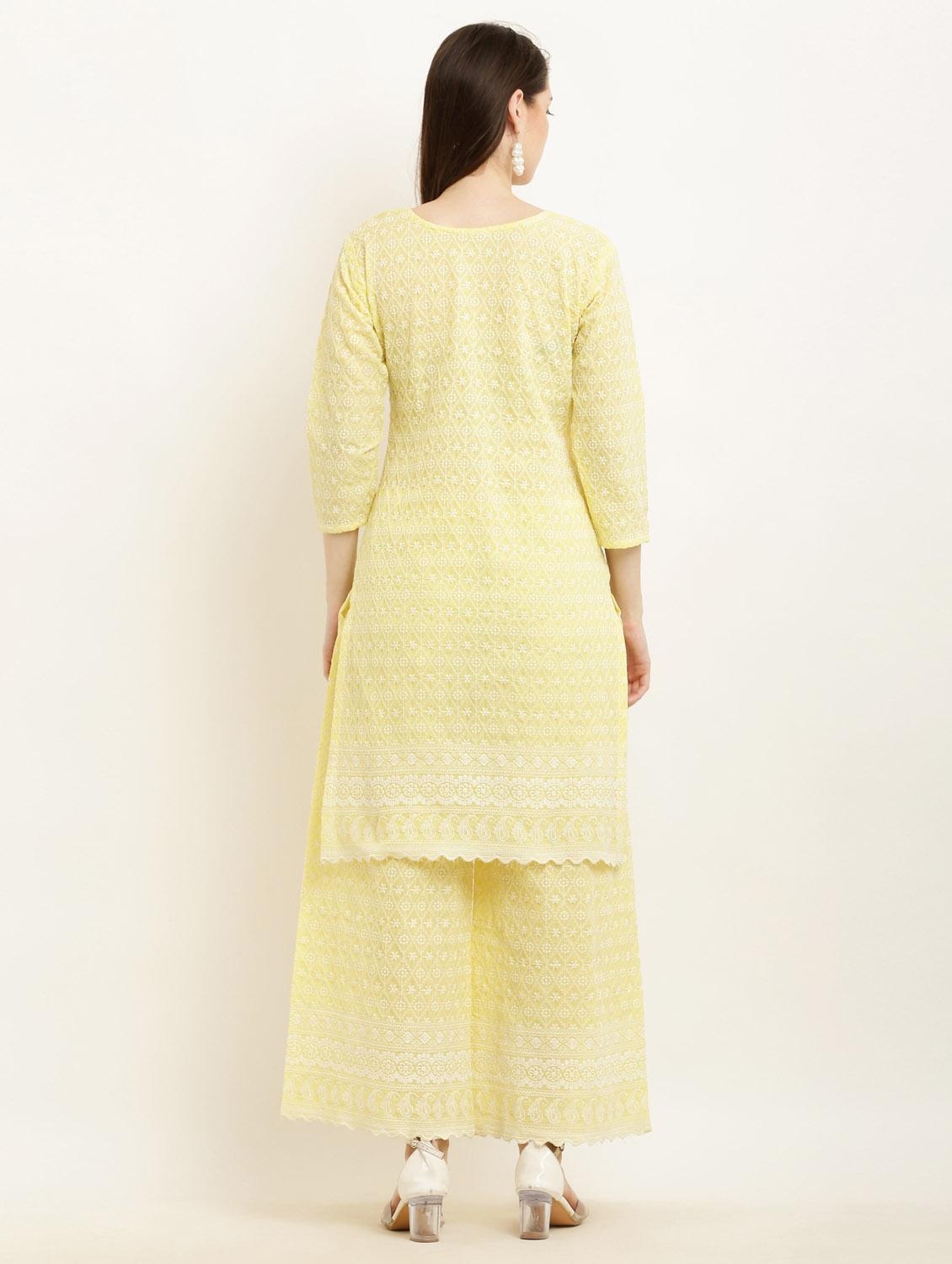 women yellow chikankari kurta palazzo set - 19953464 - Standard Image - 3
