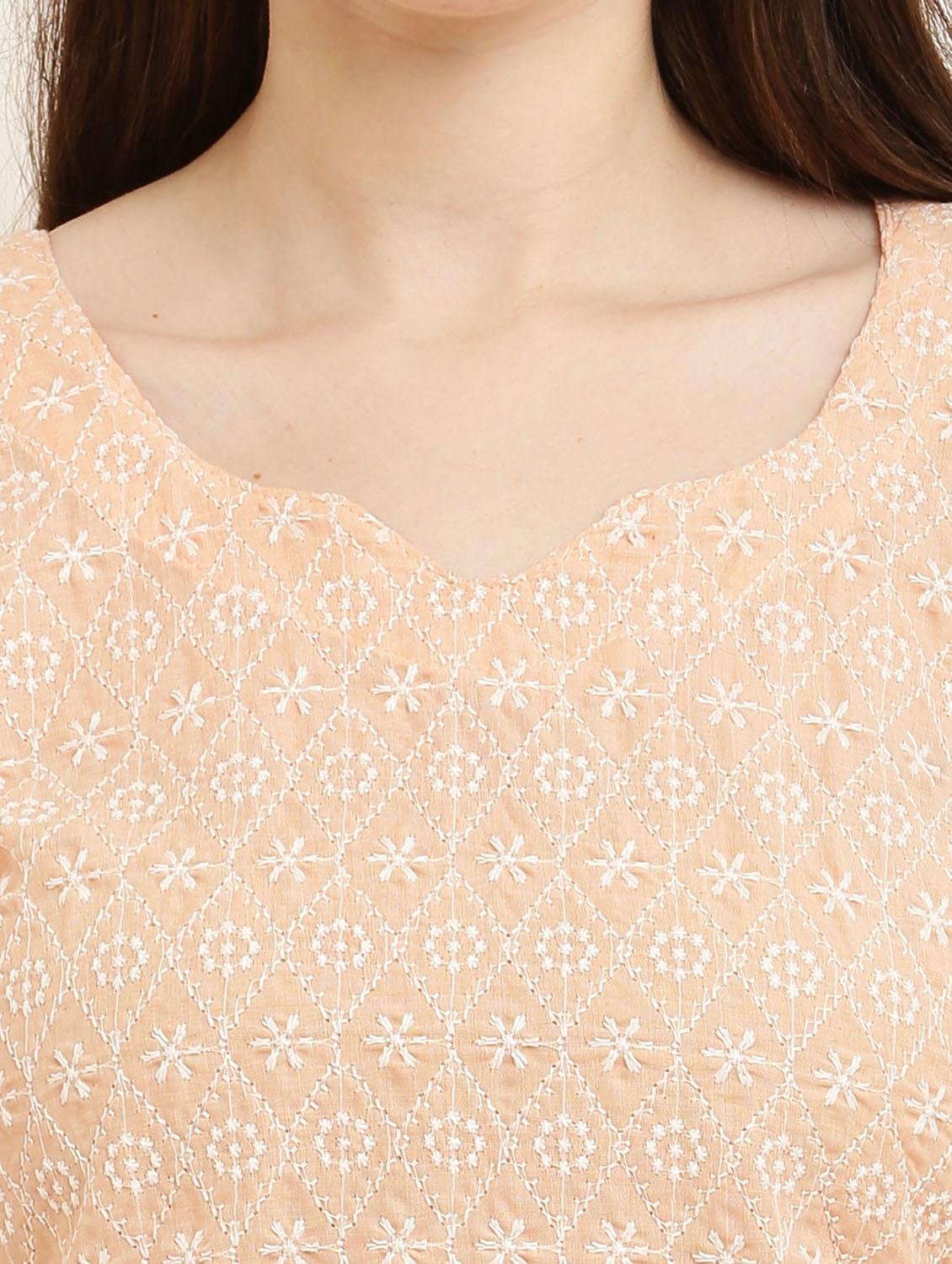 peach chikankari kurta palazzo set - 19953465 - Standard Image - 5
