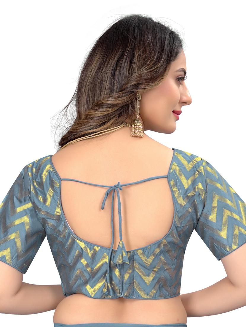 grey solid plain saree with blouse - 19953870 - Standard Image - 3