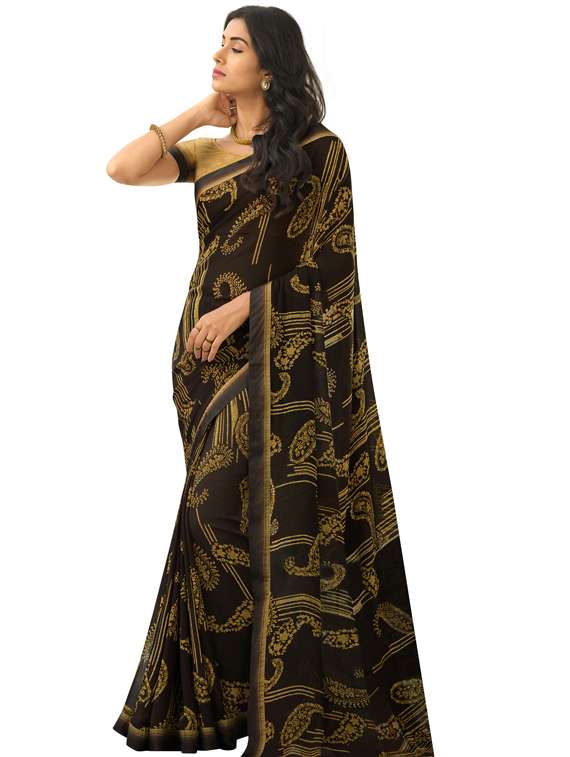 women's paisley black colored saree with blouse
