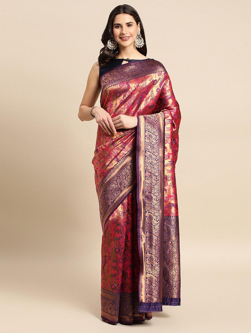 purple woven saree with blouse - 19954323 -  Zoom Image - 0