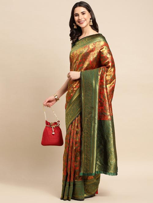 gold woven saree with blouse - 19954324 -  Standard Image - 0