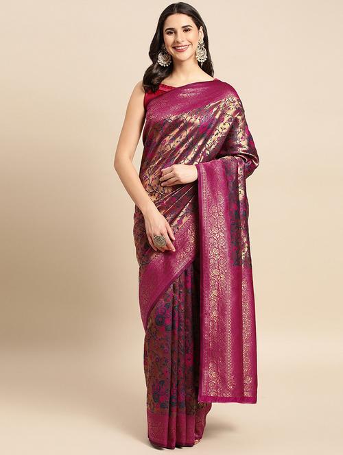 pink woven saree with blouse - 19954332 - Standard Image - 0